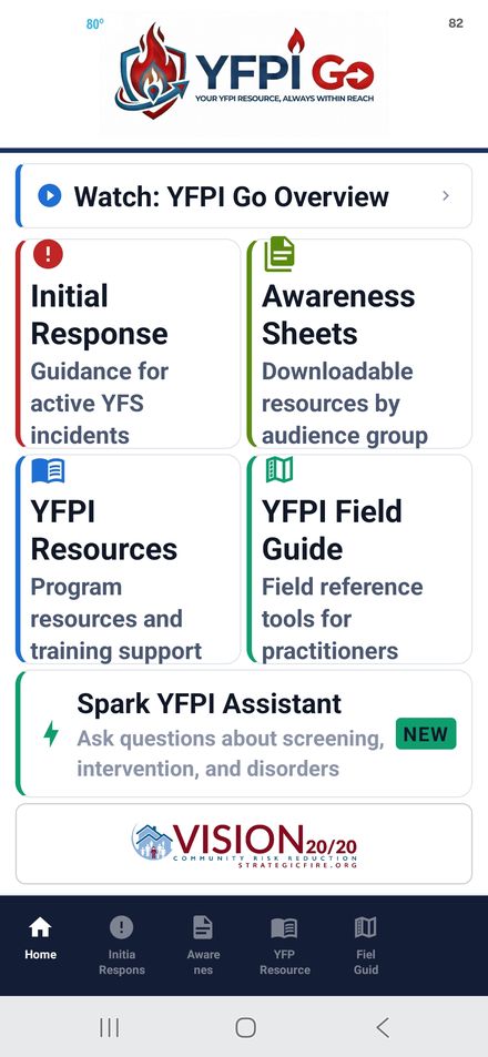 YFPI Go mobile app home screen